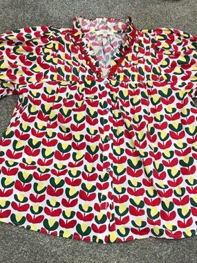 entro Floral Button-Front Top in Red, Yellow & Green